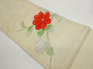 絽花葉模様織出し開き名古屋帯（額縁仕立て）